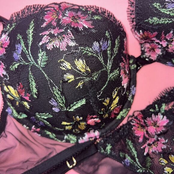 Victoria's Secret 34D,36D,36DD,36DDD BRA SET+L TEDDY BLACK Floral embroidered - Picture 3 of 11